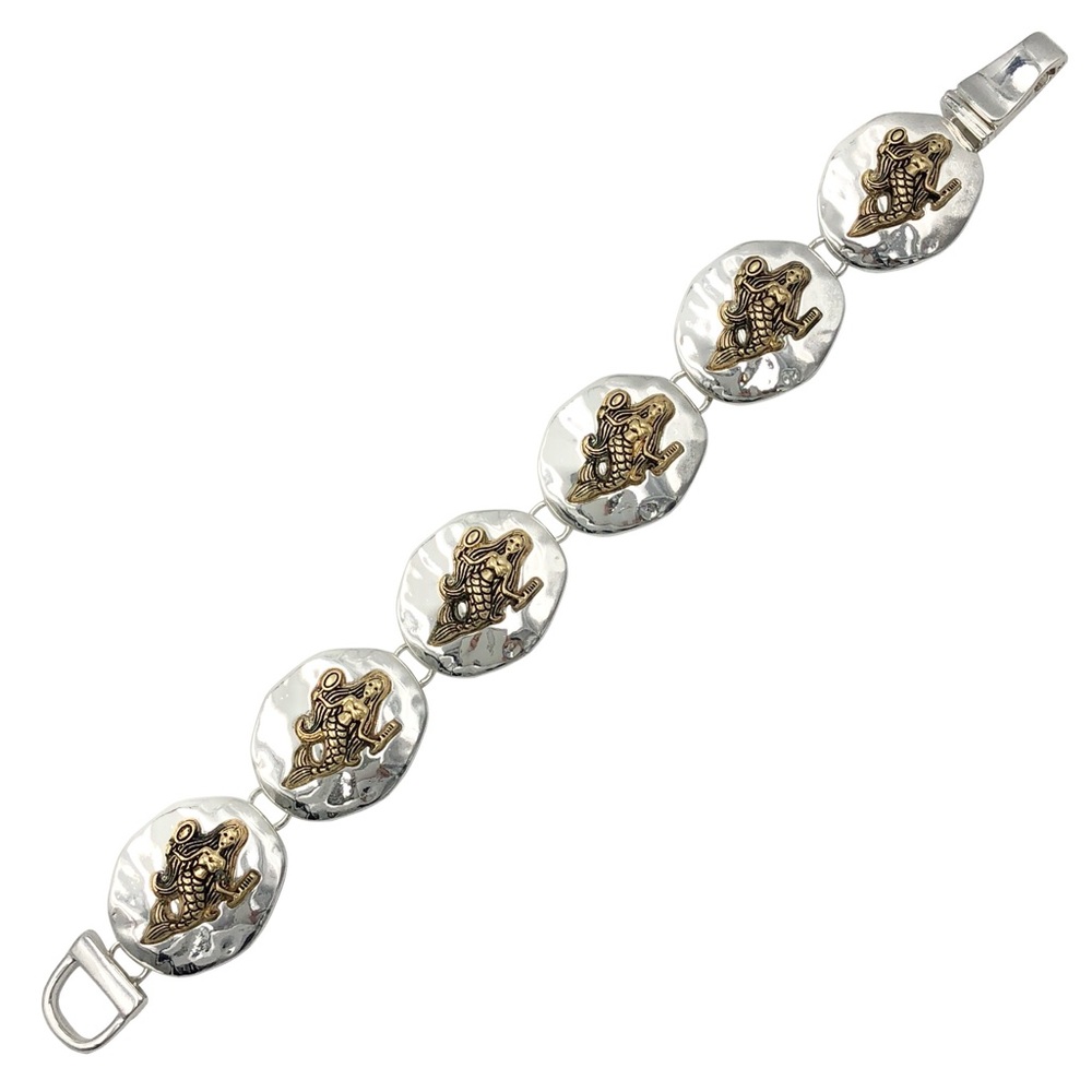 Mermaid Theme 2-Tone Silver & Gold Tone Magnetic Clasp Bracelet